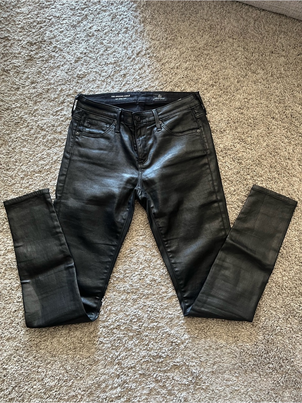 Adriano Goldschmidt Black Coated faux leather look Skinny stretch Jeans